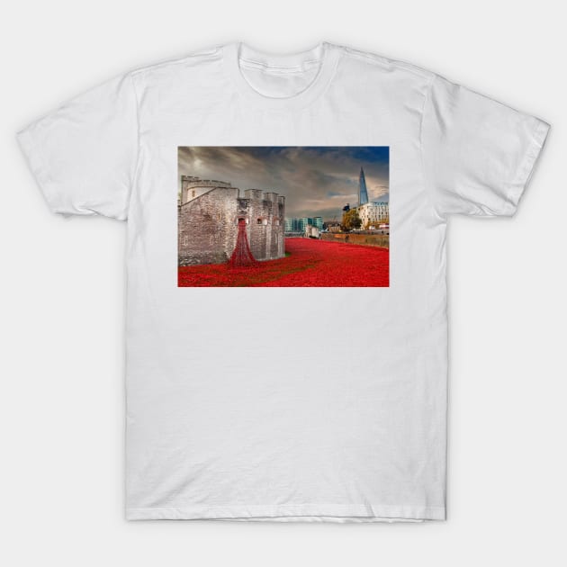 Tower of London Red Poppies T-Shirt by AndyEvansPhotos